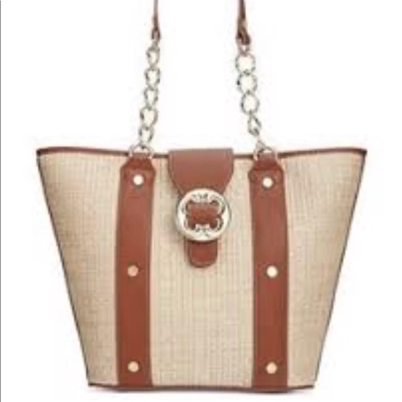 Emma Fox Straw & Leather Large Tote Bag - Picture 1 of 1